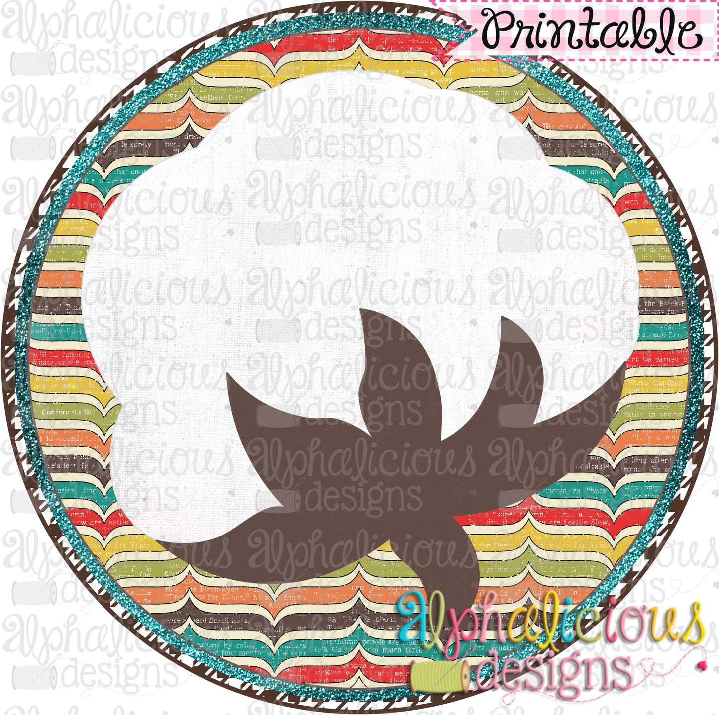 Cotton Boll in Circle Frame-Printable