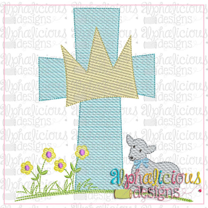 Cross-Lamb-Crown-with Flowers-Sketch