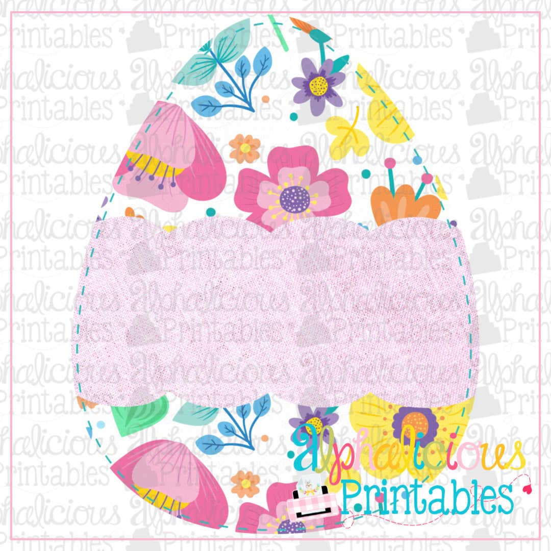 Egg with Scallop Banner-Floral Linen-Printable
