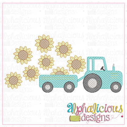 Farm Tractor with Sunflowers-Sketch