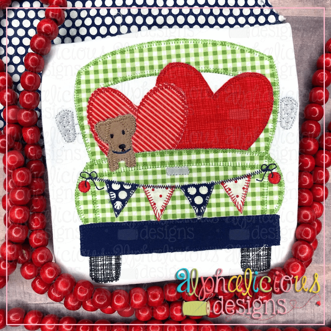 Farm Truck with hearts and Pup-Blanket