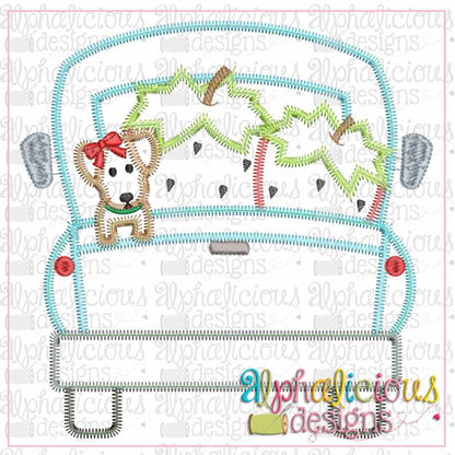 Farm Truck with Strawberries and Pup with Bow-Zig Zag