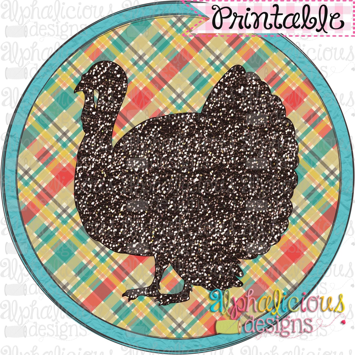 Farm Turkey in Circle Frame-Printable
