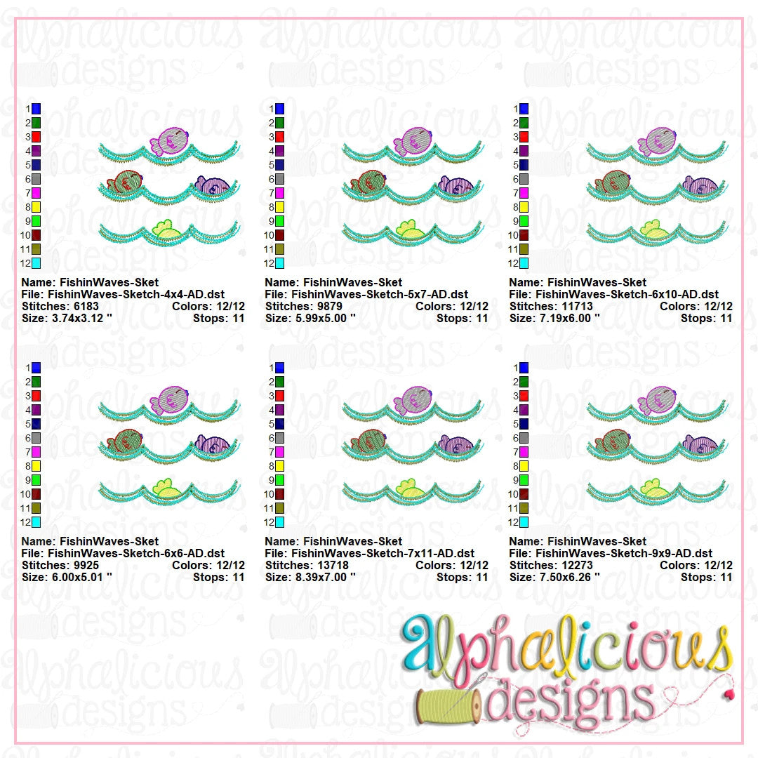 Fish in Waves-Sketch – Alphalicious Designs