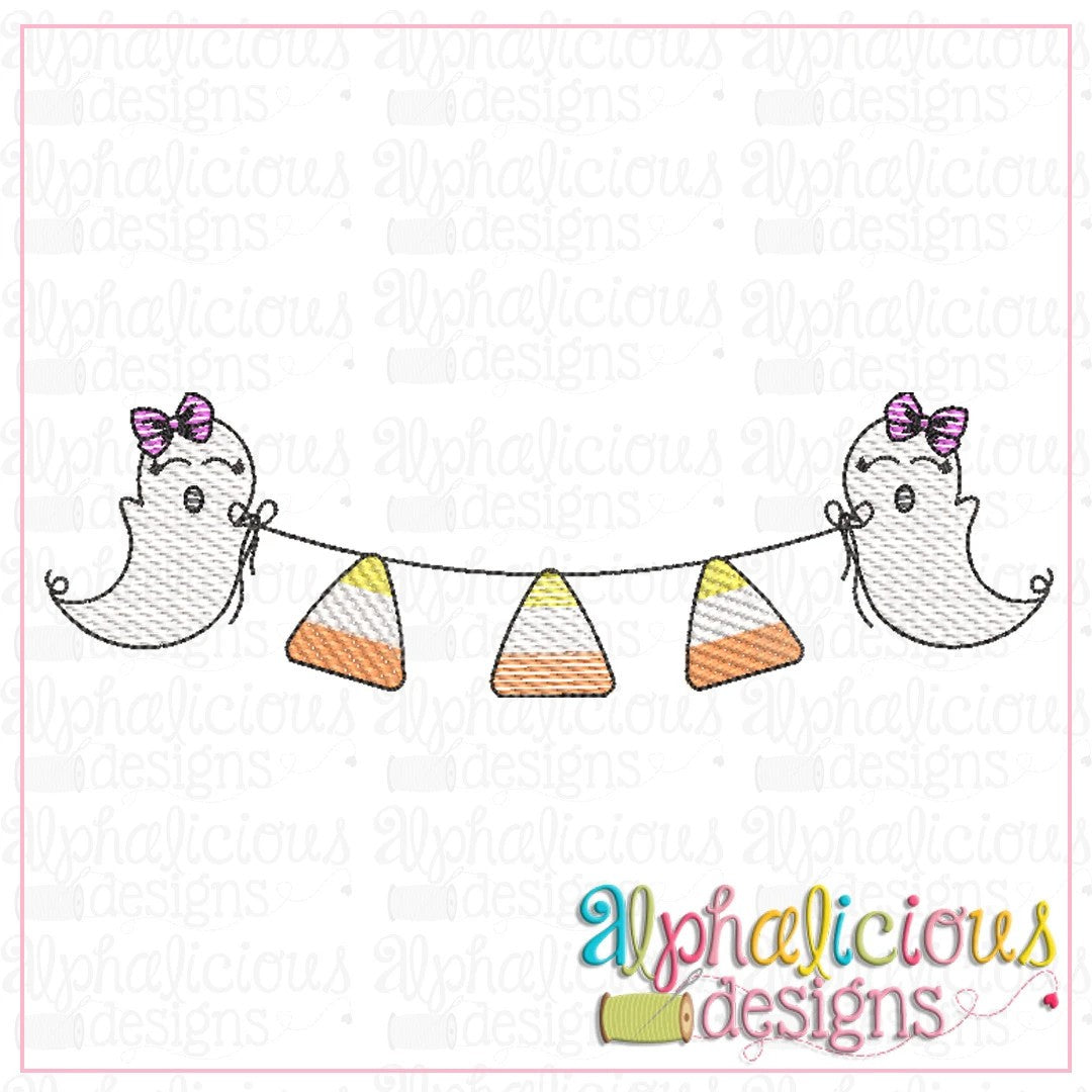 Ghost with Bow Bunting-Candy Corn-Sketch