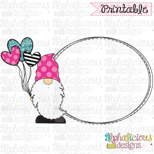 Gnome with Balloon Frame- Pink, Black, Turq