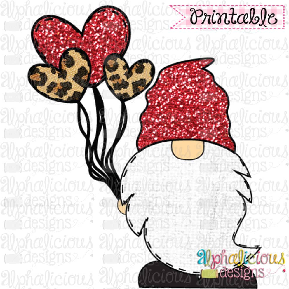 Gnome with Balloons-Red and Leopard
