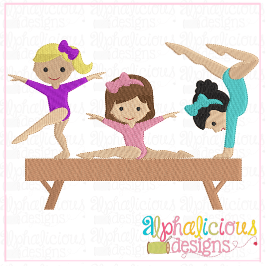 gold medal gymnastics girls-sketch embroidery - Fill Embroidery