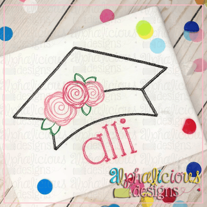 Graduation Hat with Flowers-Scribble
