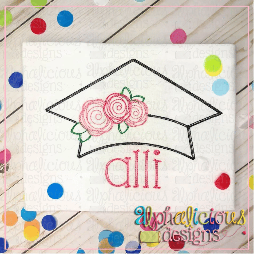 Graduation Hat with Flowers-Scribble