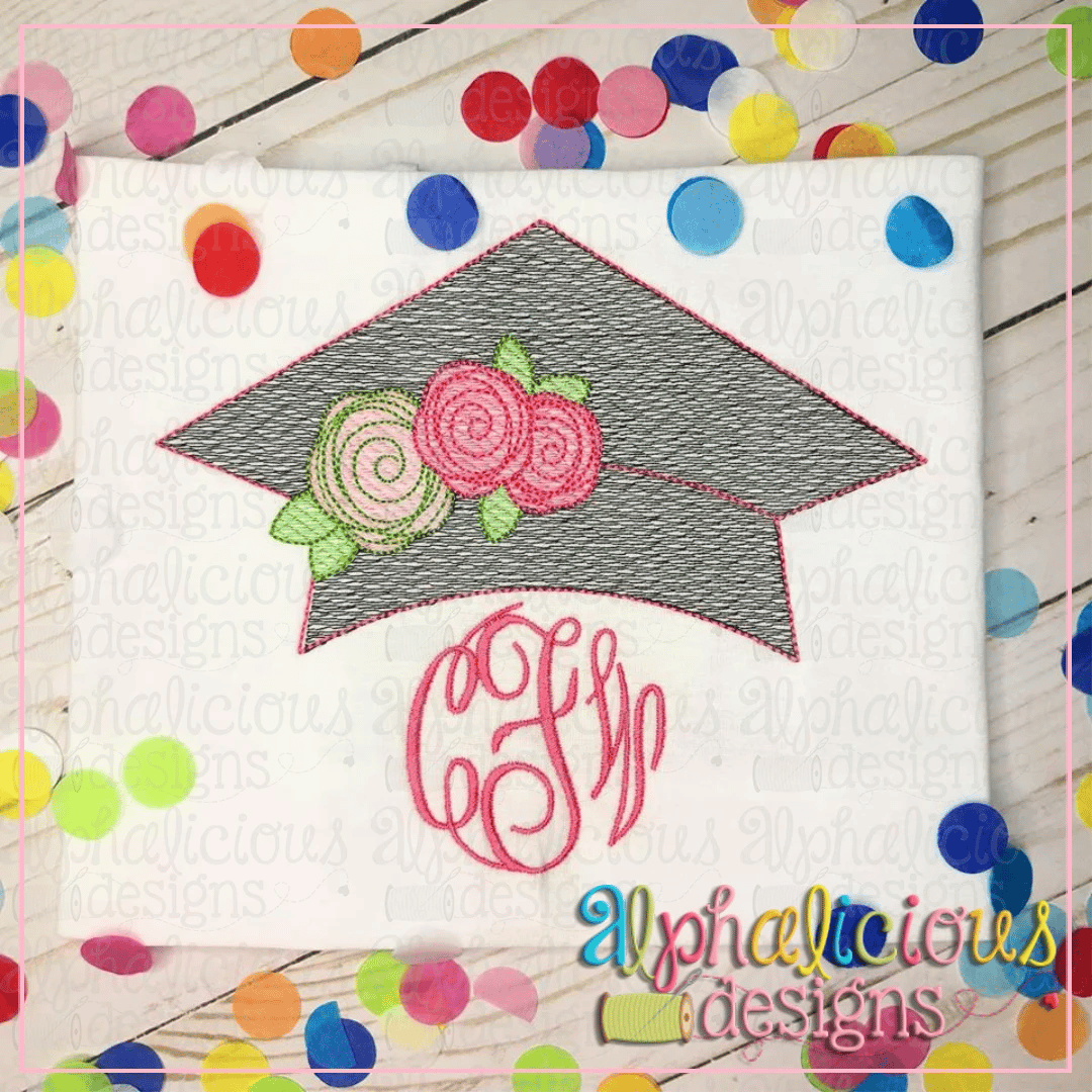 Graduation Hat with Flowers-Sketch