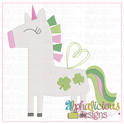 Happy Unicorn with Clovers - Sketch