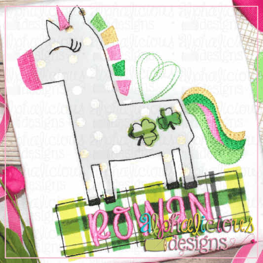Happy Unicorn with Clovers - TB