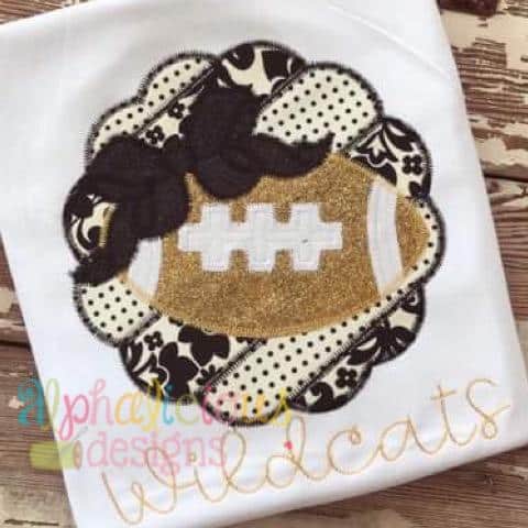 Patchwork Scallop Frame with Football with Bow-ZigZag