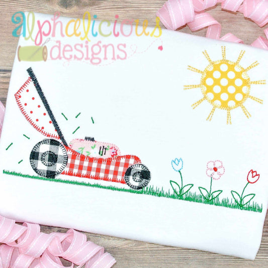 Lawnmower With Flowers Applique-Blanket