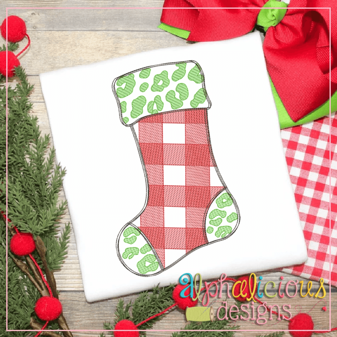 Leopard and Buffalo Plaid Stocking-Sketch