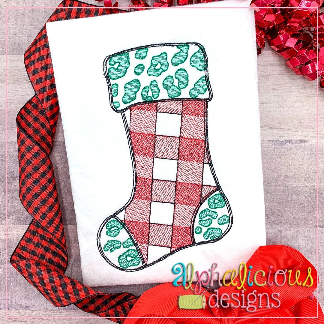 Leopard and Buffalo Plaid Stocking-Sketch