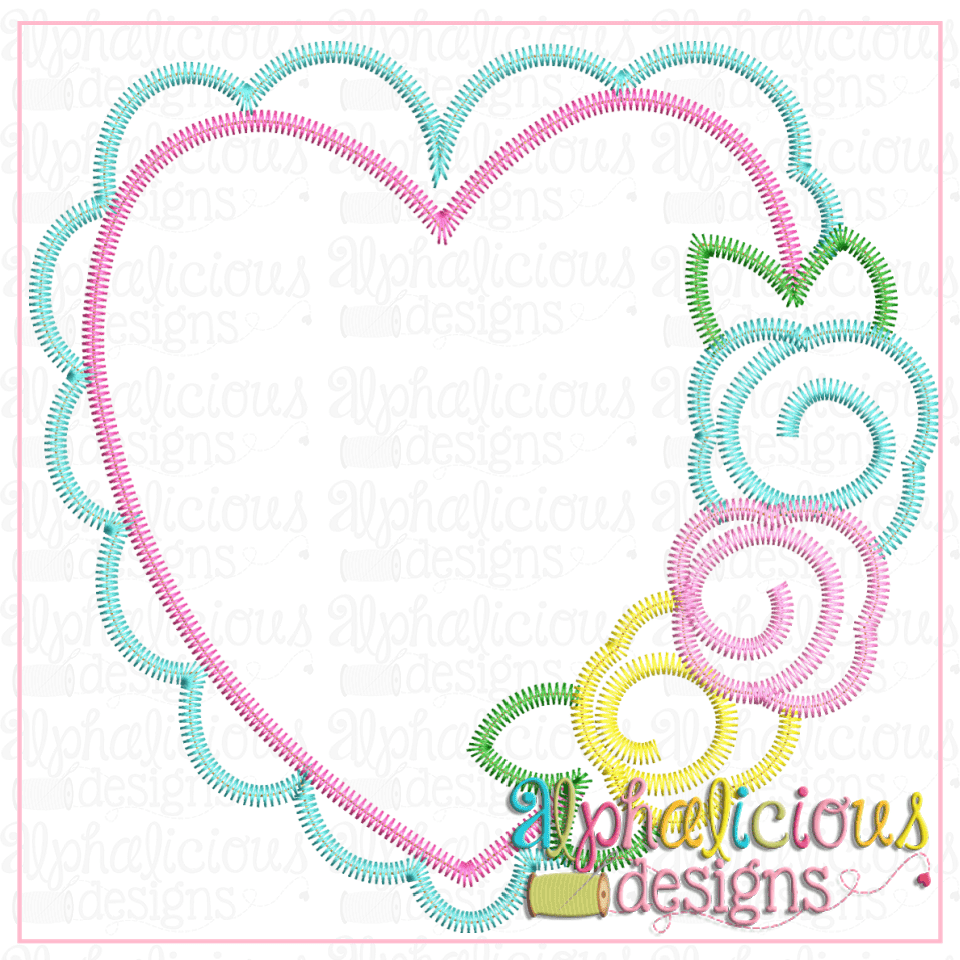 Scalloped Heart with Flowers- Zig Zag