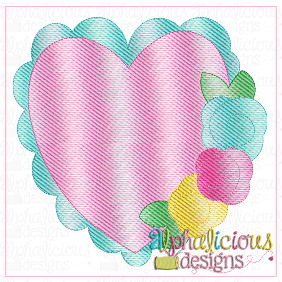 Scalloped Heart with Flowers- Sketch