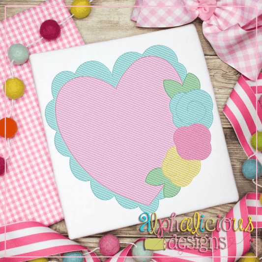 Scalloped Heart with Flowers- Sketch