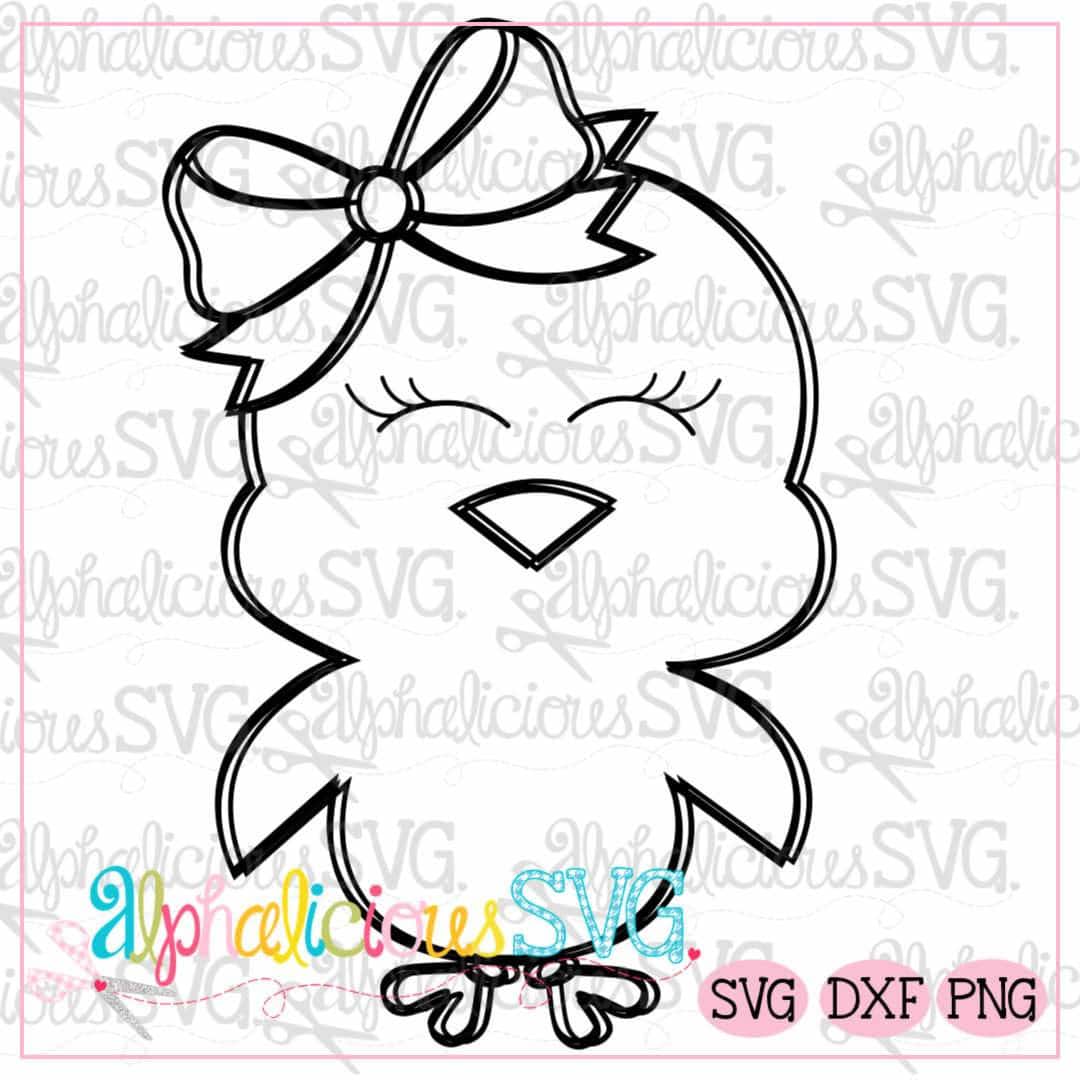 Little Chick with Bow-Black Line -SVG