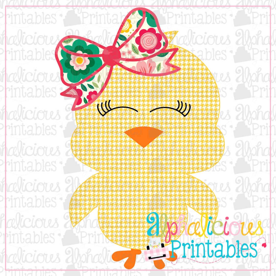 Little Chick with Bow-Floral-Printable