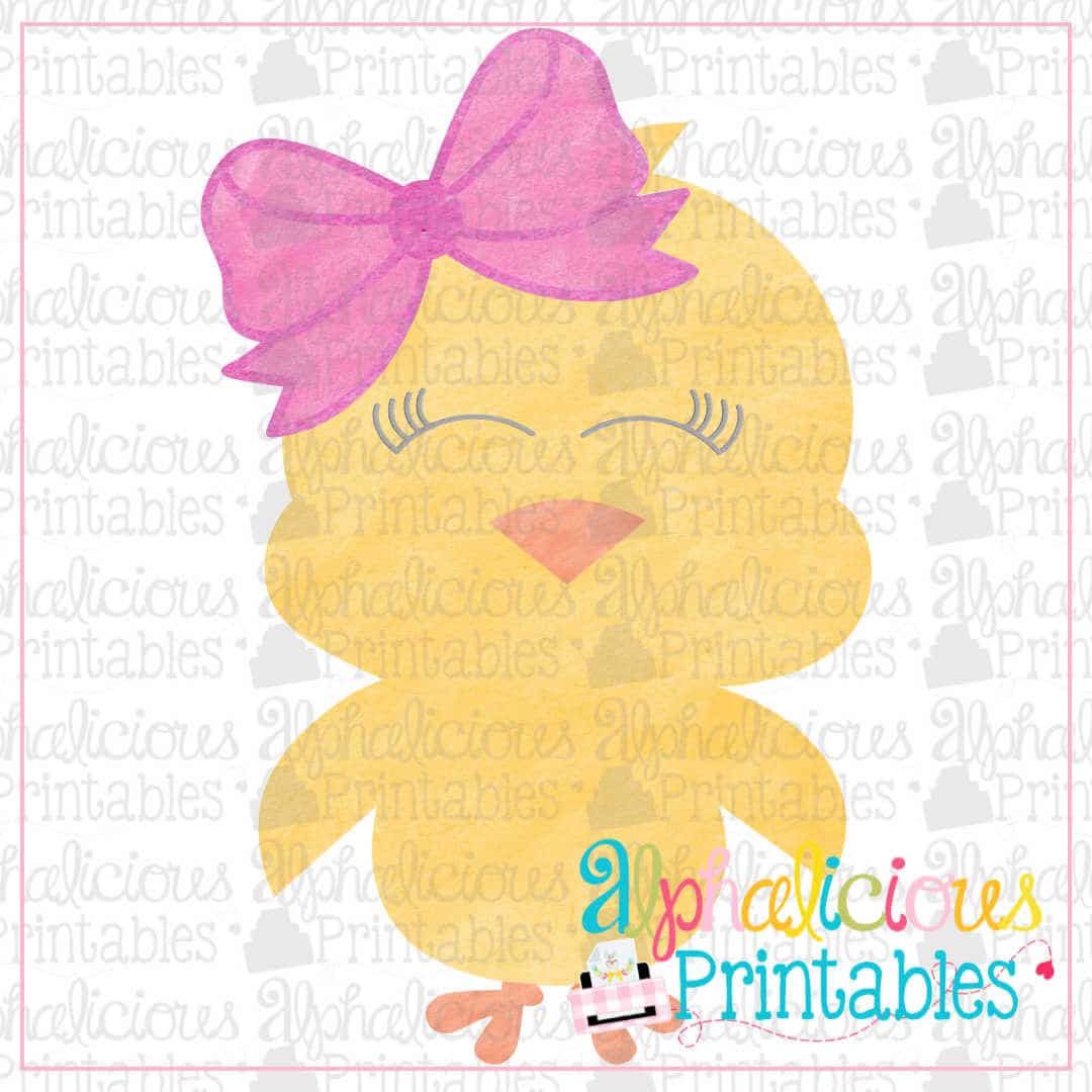 Little Chick with Bow-Watercolor-Printable