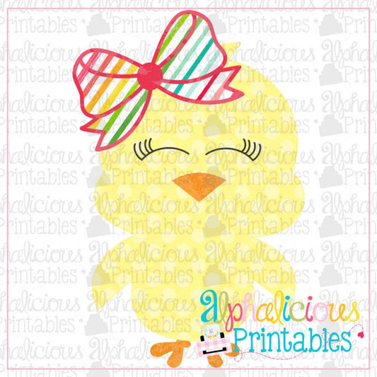 Little Chick with Bow- Polka and Stripes-Printable