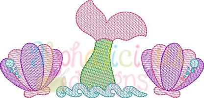 Majestic Mermaid Sketch Embroidery Three In A Row