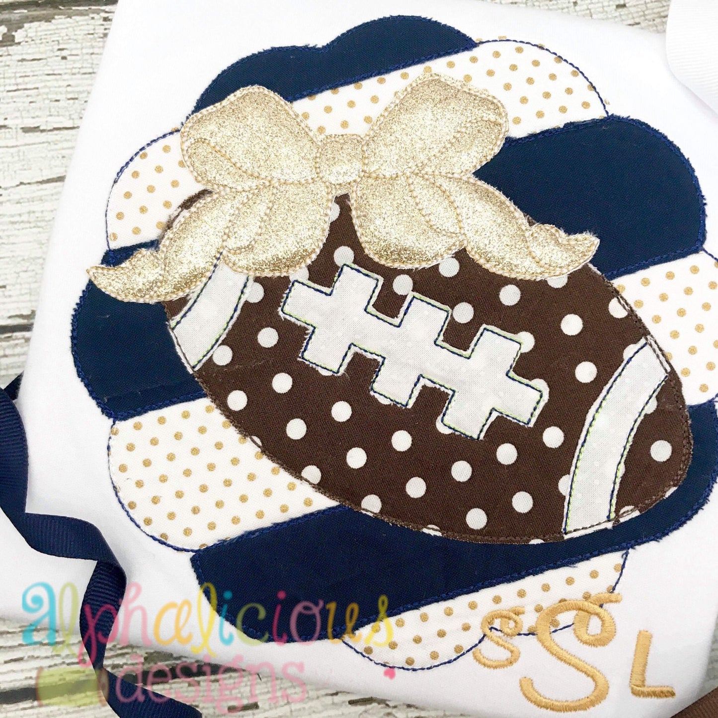 Patchwork Scallop Frame with Football with Bow-Triple Bean