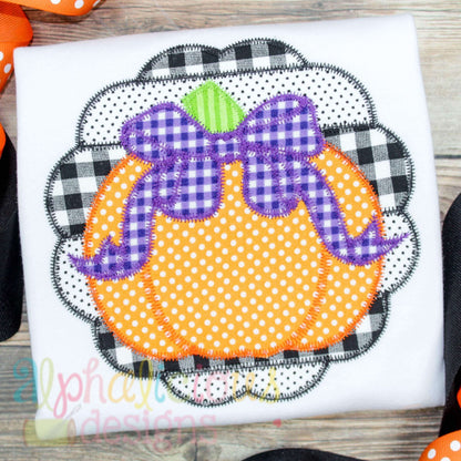 Patchwork Scallop Pumpkin with Bow-ZigZag