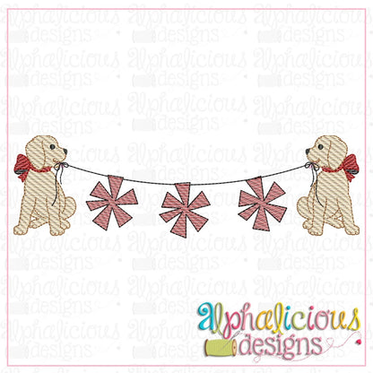 Pup with Bow Bunting with Pom Poms-Sketch