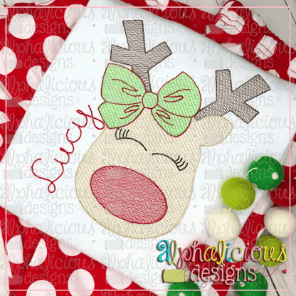Red Nose Reindeer with Bow - Sketch