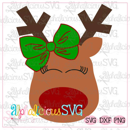 Red Nosed Reindeer with Bow- SVG