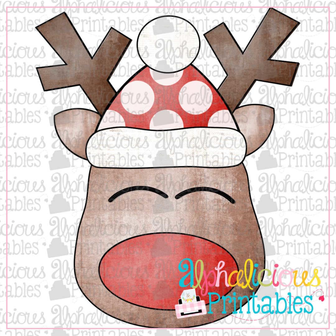 Red Nosed Reindeer with Hat-Printable