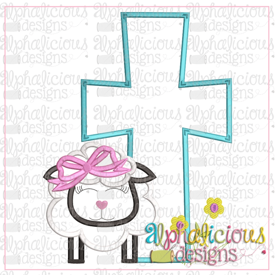 Sheep with Bow and Cross-Satin