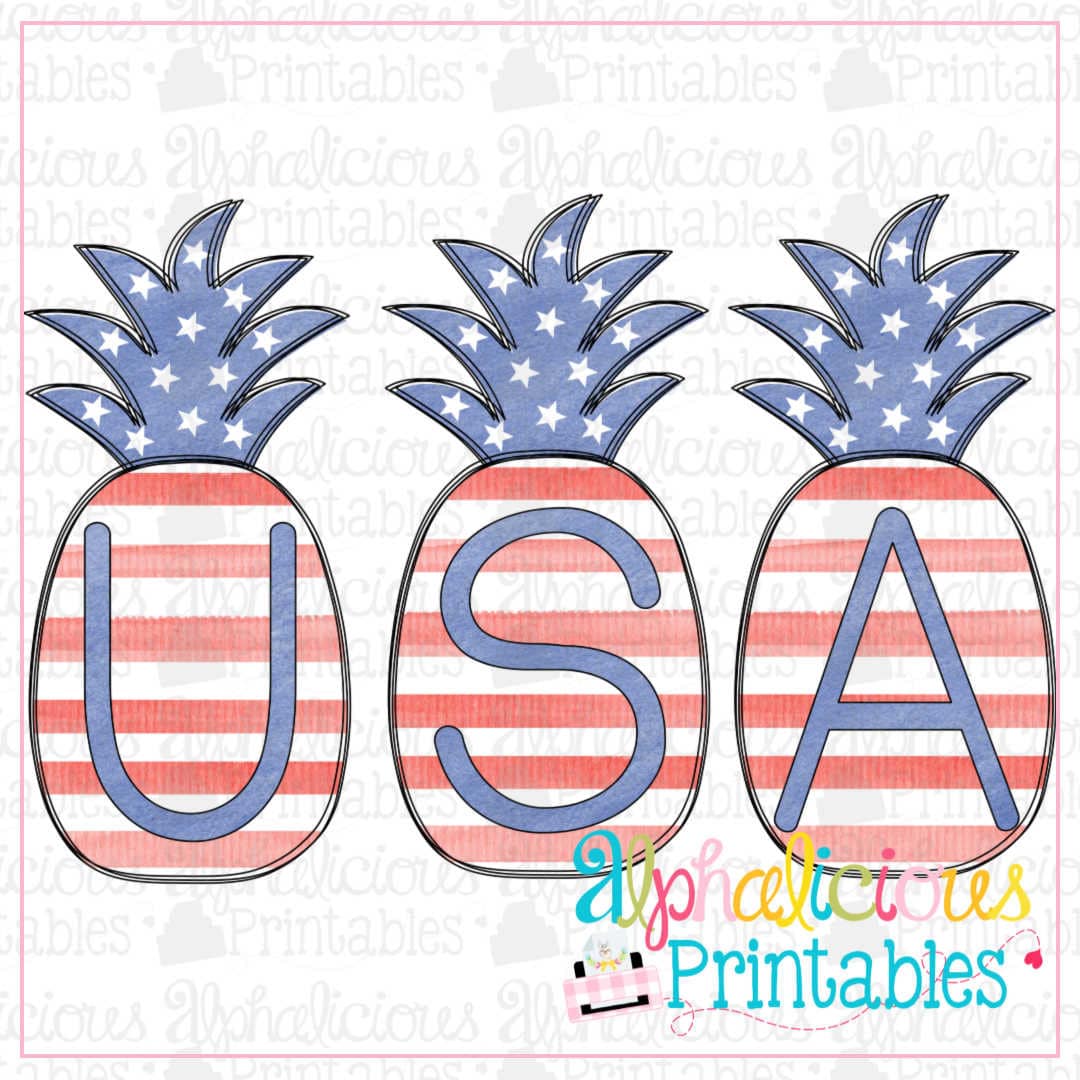 Watercolor USA Pineapples-Printable