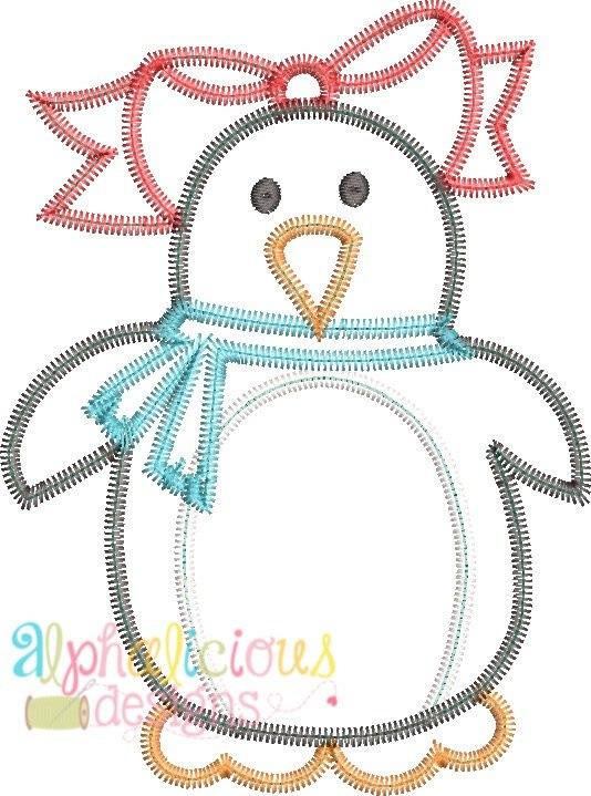 Winter Penguin Girl Applique Design-ZigZag