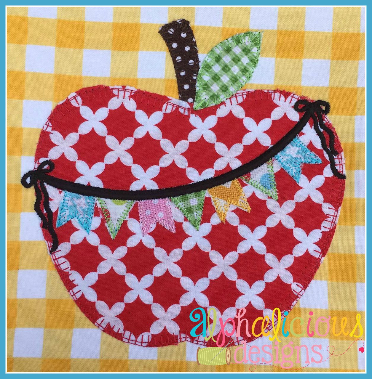 Apple with Bunting and Bow Applique Design