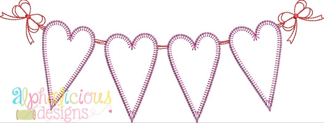 String of Hearts Valentine Bunting Applique Design- Blanket