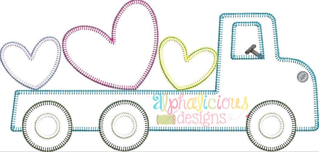 Flatbed Truck with Hearts Applique - Blanket
