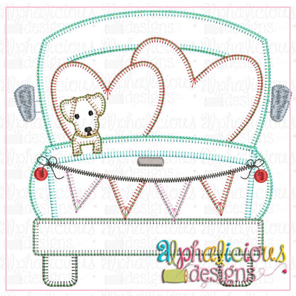 Farm Truck with hearts and Pup-Blanket