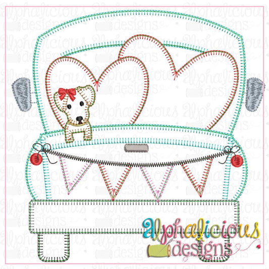 Farm Truck with hearts and Pup with Bow-Blanket