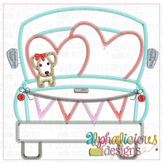 Farm Truck with hearts and Pup with Bow-ZigZag