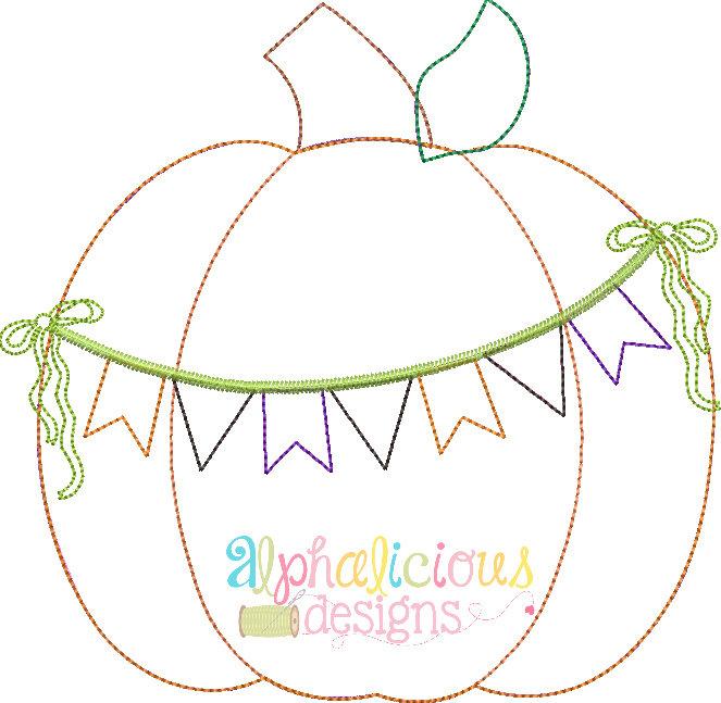 Holiday Pumpkin with Bunting Banner-Triple Bean Applique