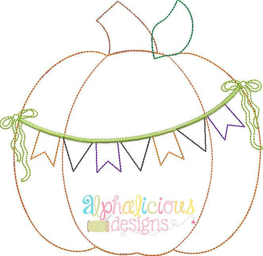 Holiday Pumpkin with Bunting Banner-Triple Bean Applique