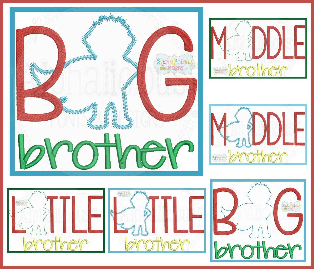 Super Brother Set- Big, Middle, Little Brother Applique