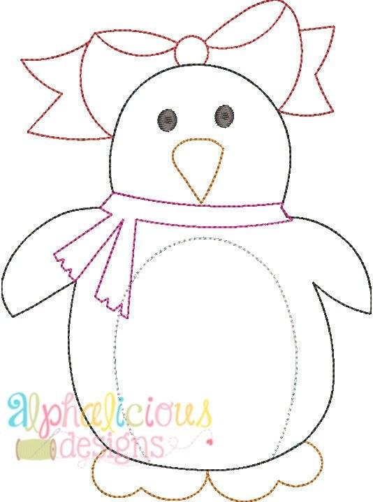 Winter Penguin Girl Applique Design-Triple Bean