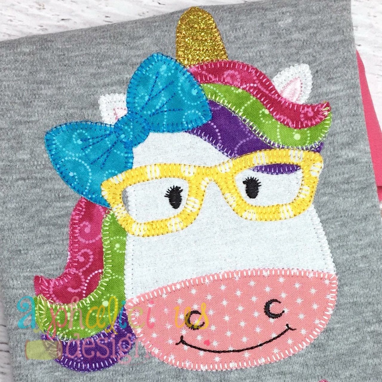 Magical Unicorn Girl with Glasses Applique- Blanket
