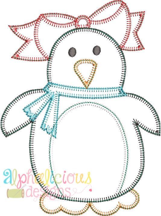 Winter Penguin Girl Applique Design- Blanket